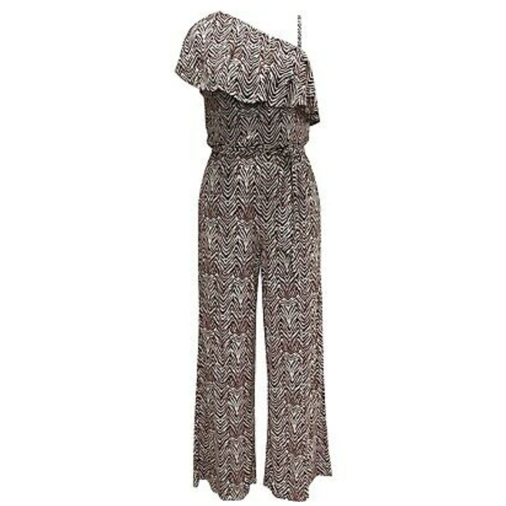 INC One-Shoulder Zebra-Print Jumpsuit